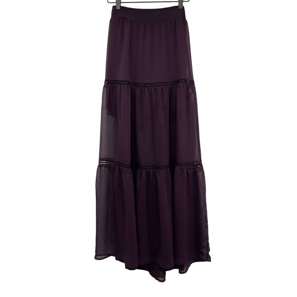 Express Tiered Maxi Skirt Tulle Chiffon Sheer Purple High Waisted Y2K XS - Picture 3 of 10